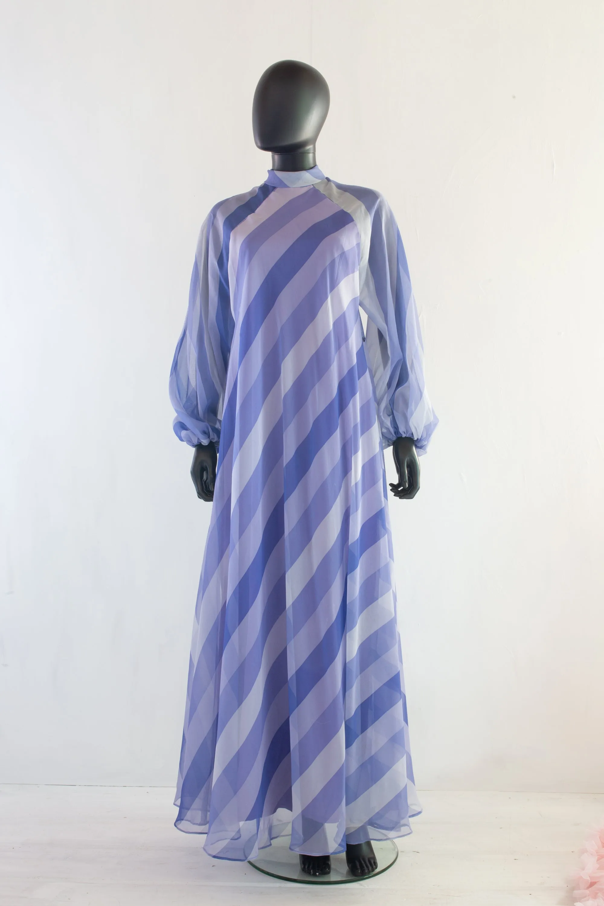 Vintage 1970s Purple Chiffon Stripe Maxi Dress