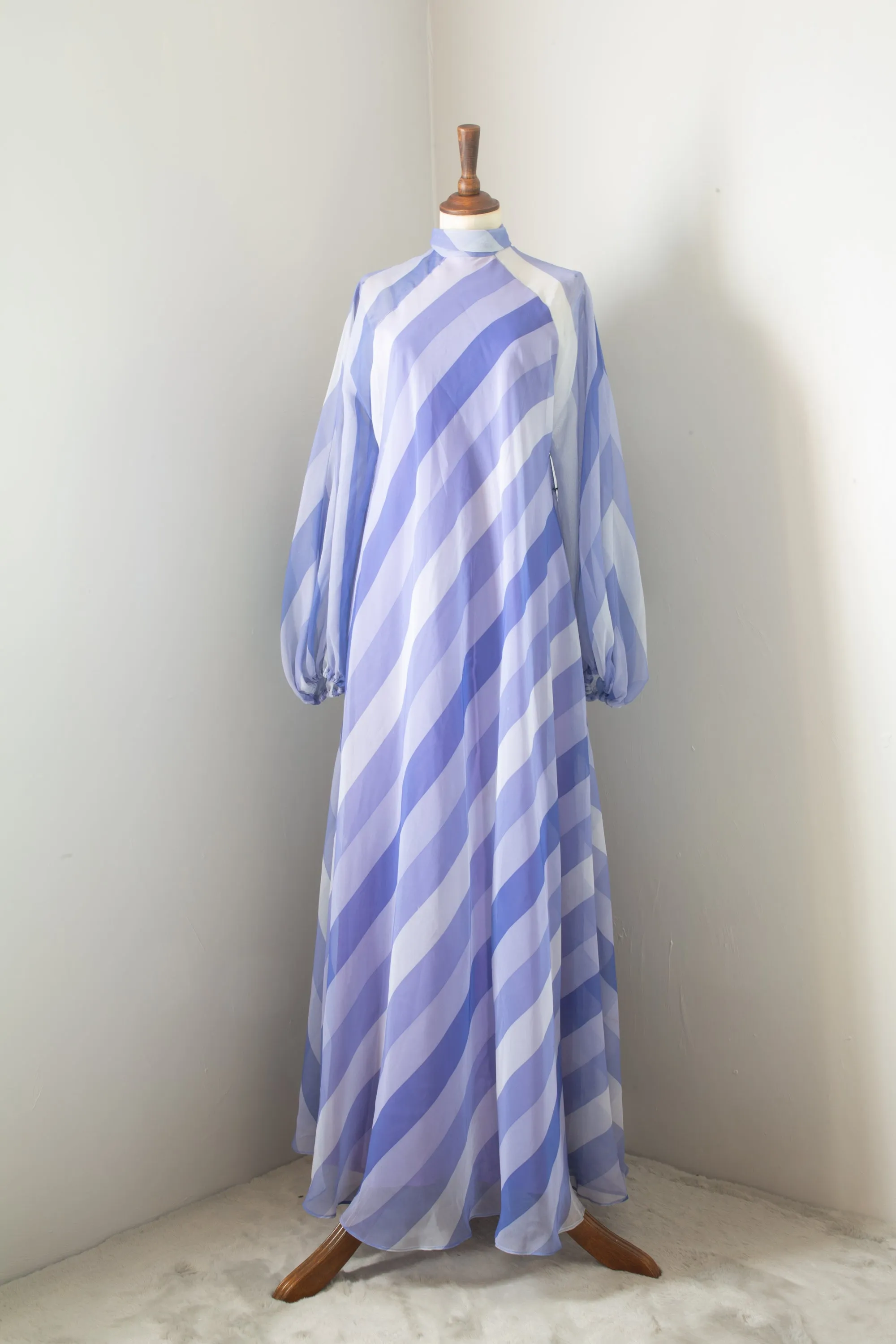 Vintage 1970s Purple Chiffon Stripe Maxi Dress