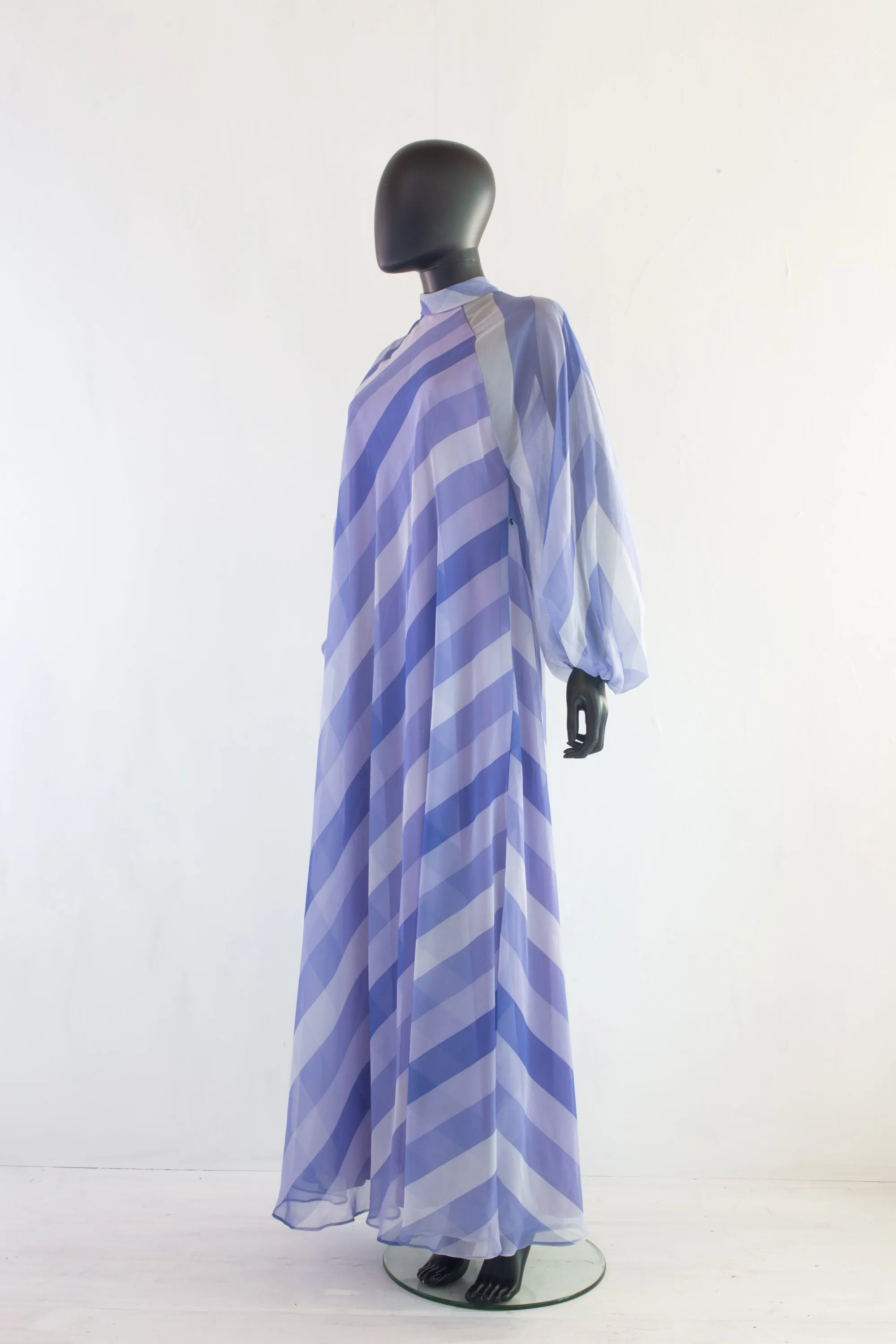 Vintage 1970s Purple Chiffon Stripe Maxi Dress