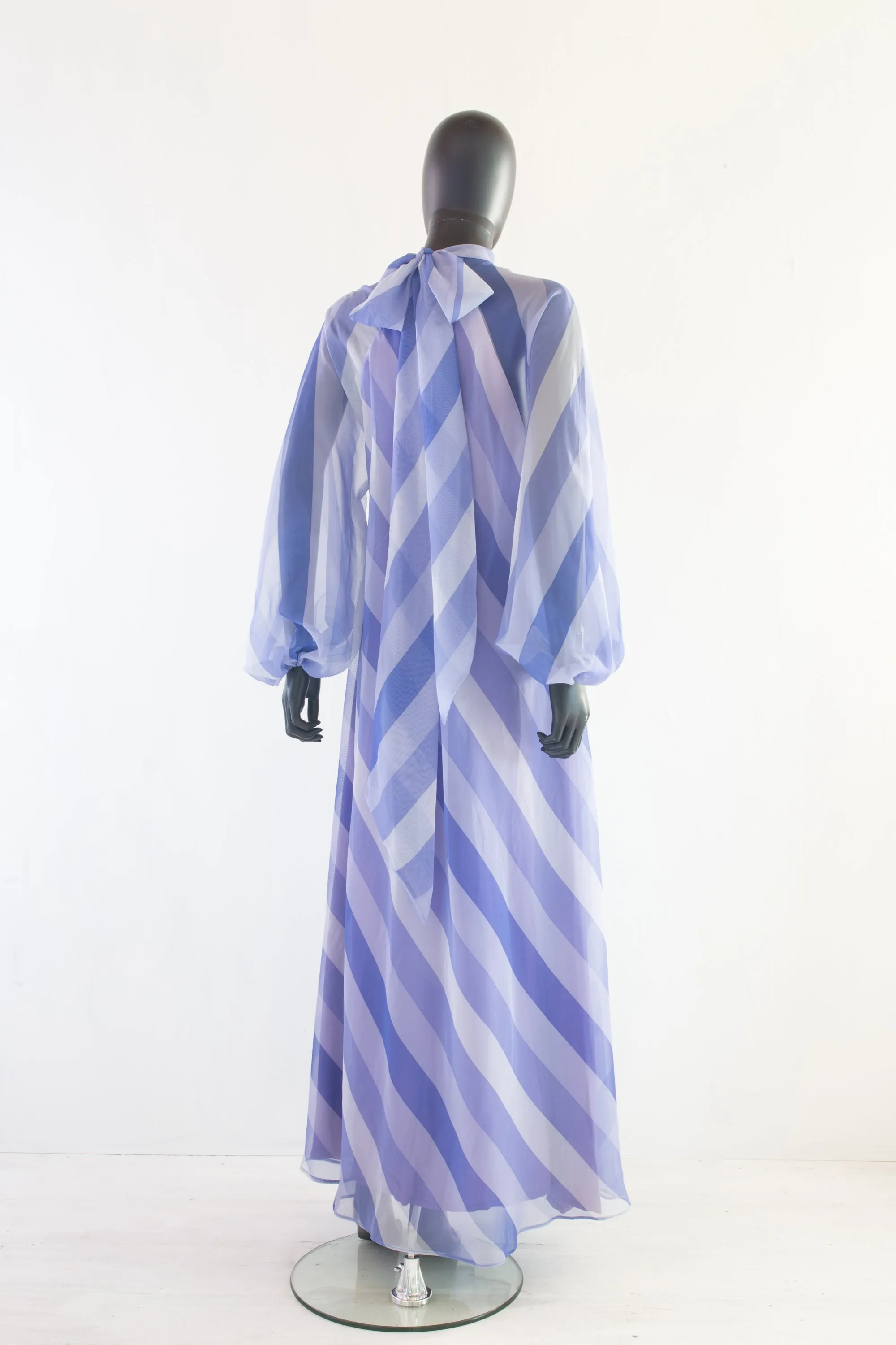 Vintage 1970s Purple Chiffon Stripe Maxi Dress