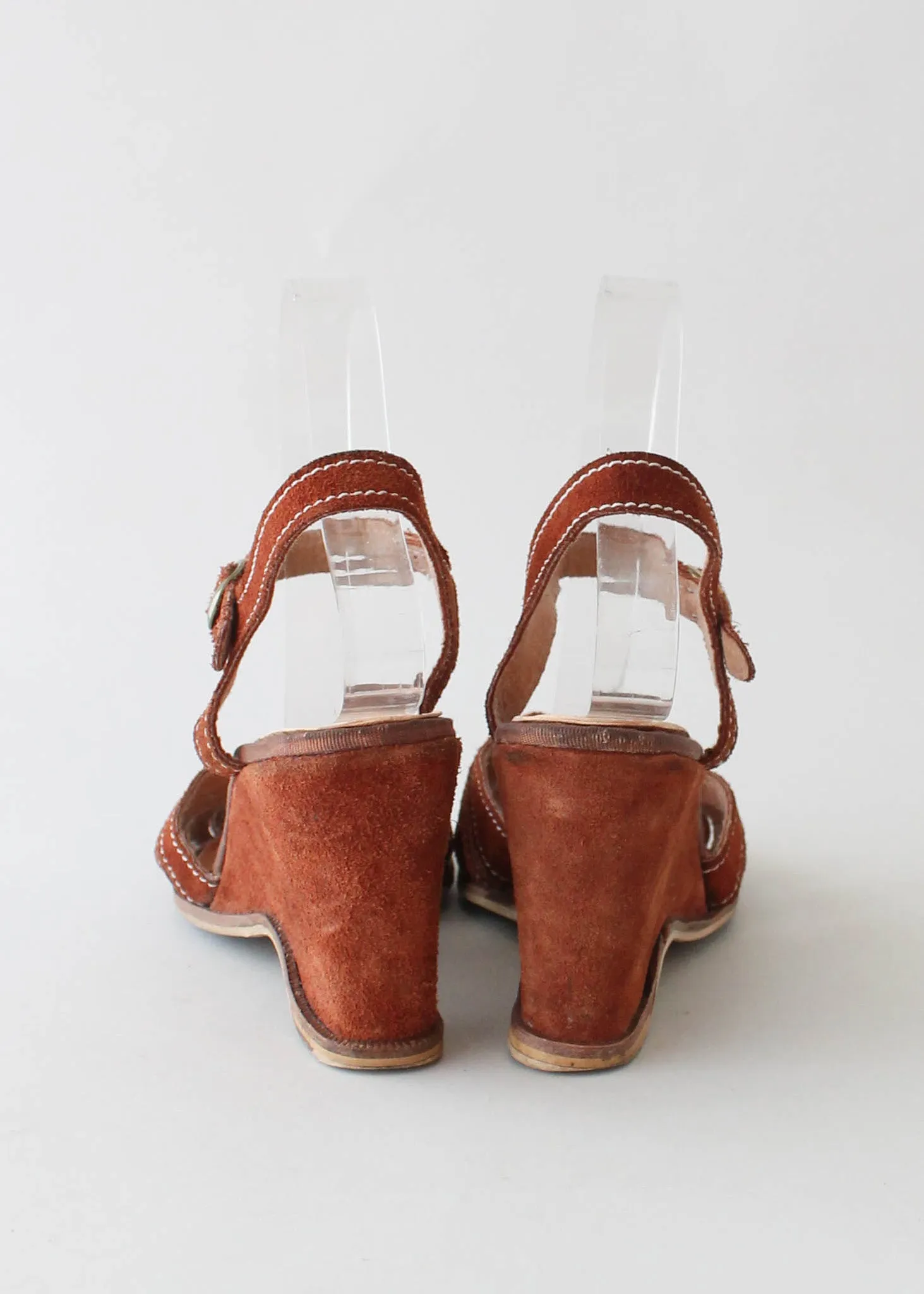 Vintage 1970s Suede Heart Wedge Sandals