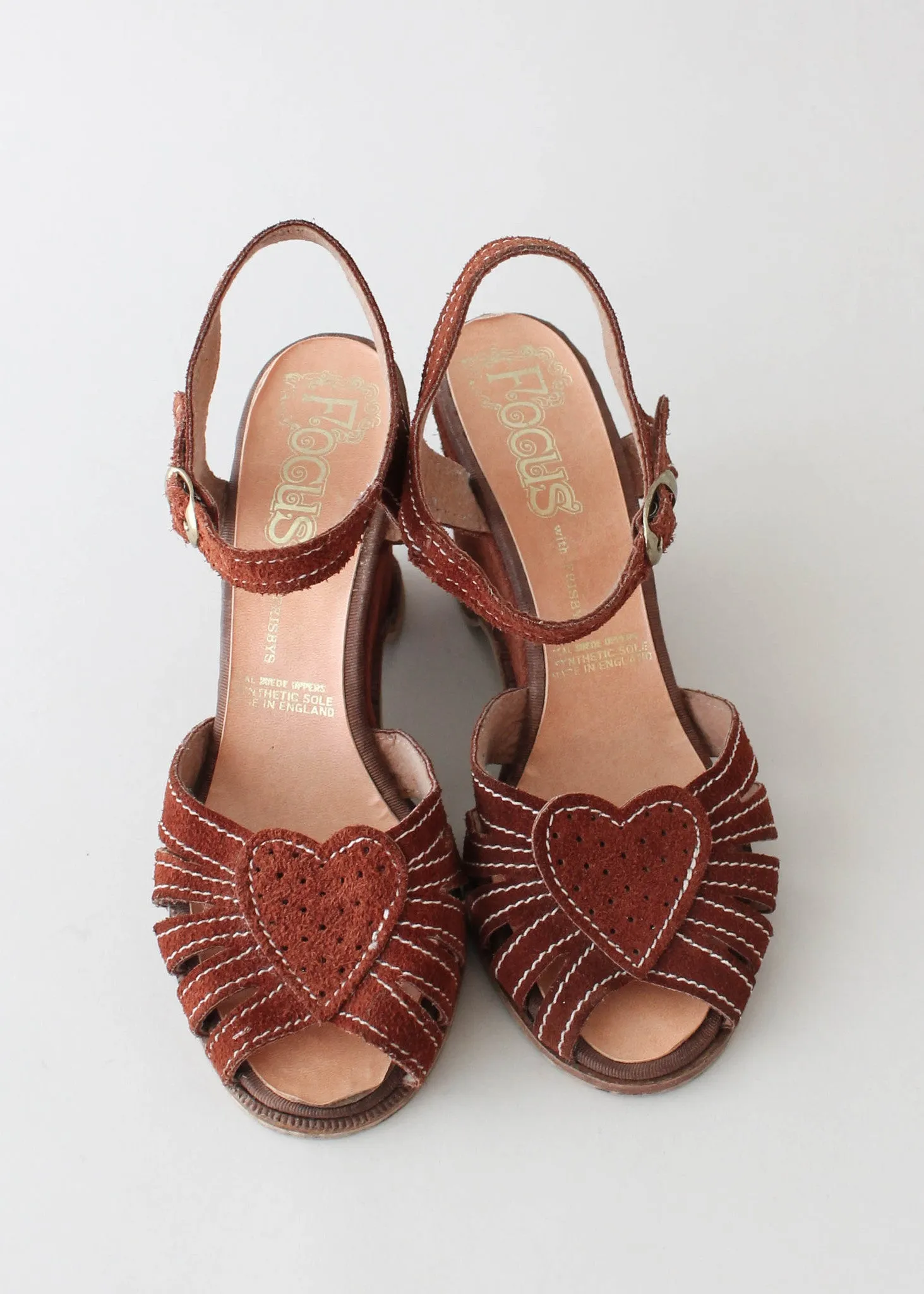 Vintage 1970s Suede Heart Wedge Sandals