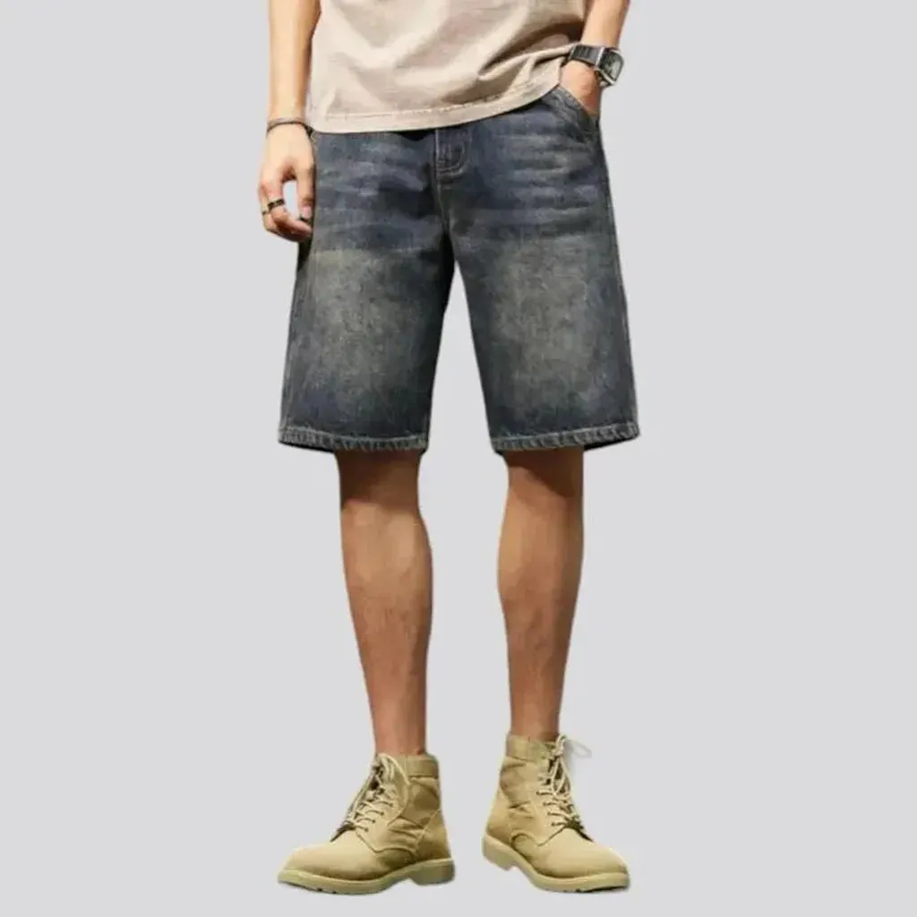 Whiskered dark-wash denim shorts