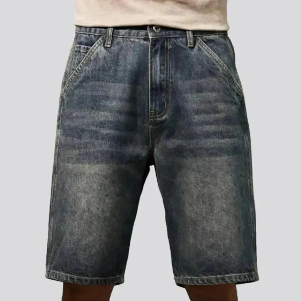 Whiskered dark-wash denim shorts