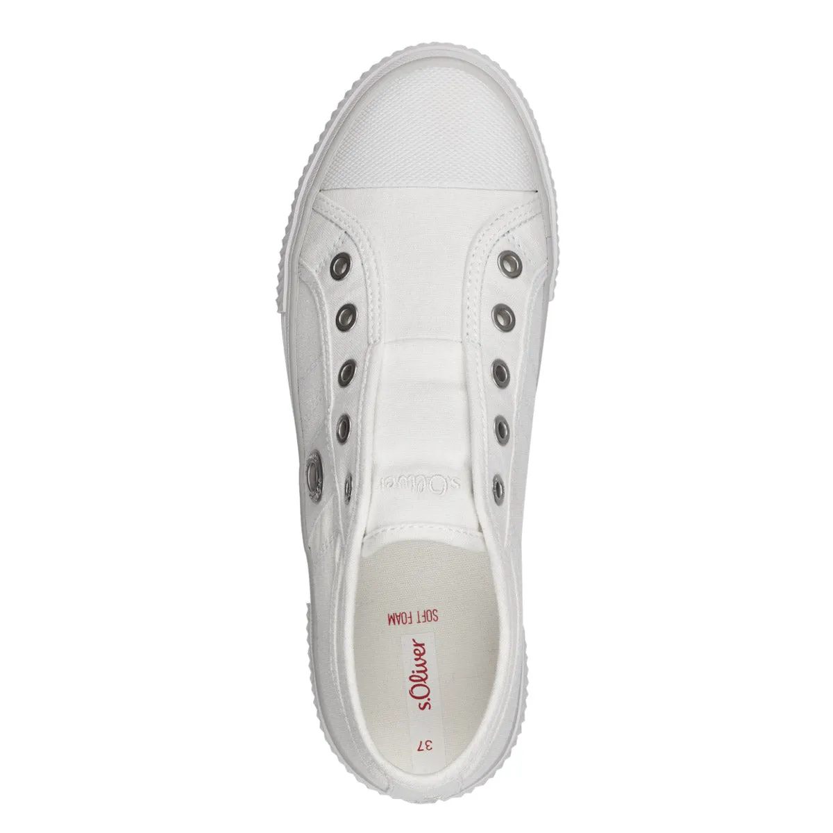 White Canvas Flat Runner Shoes with Elastic Strap and Soft Foam Insole