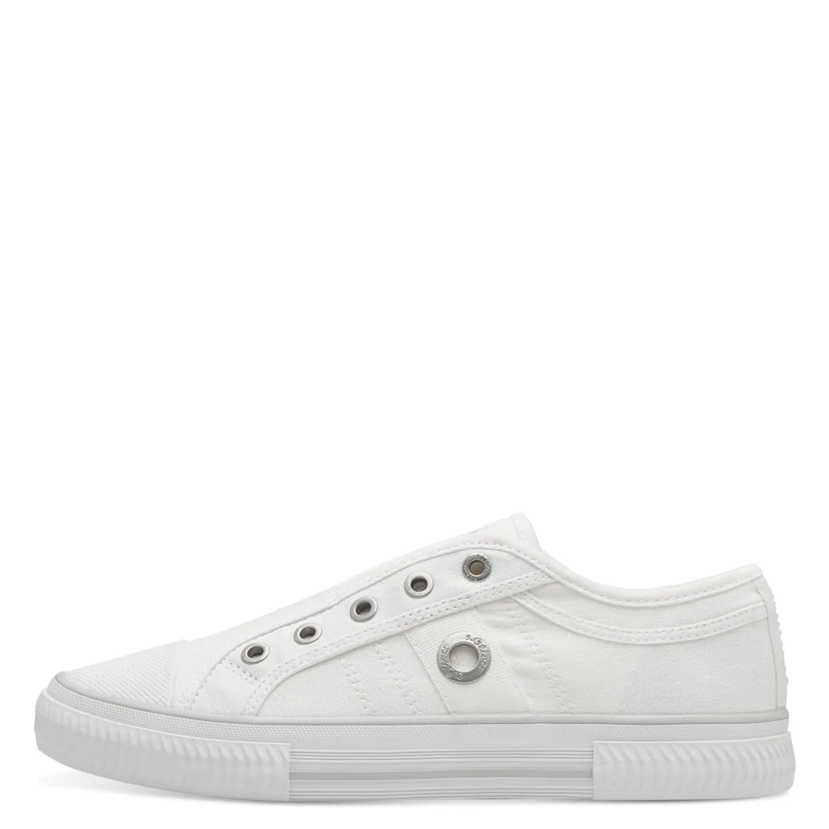 White Canvas Flat Runner Shoes with Elastic Strap and Soft Foam Insole