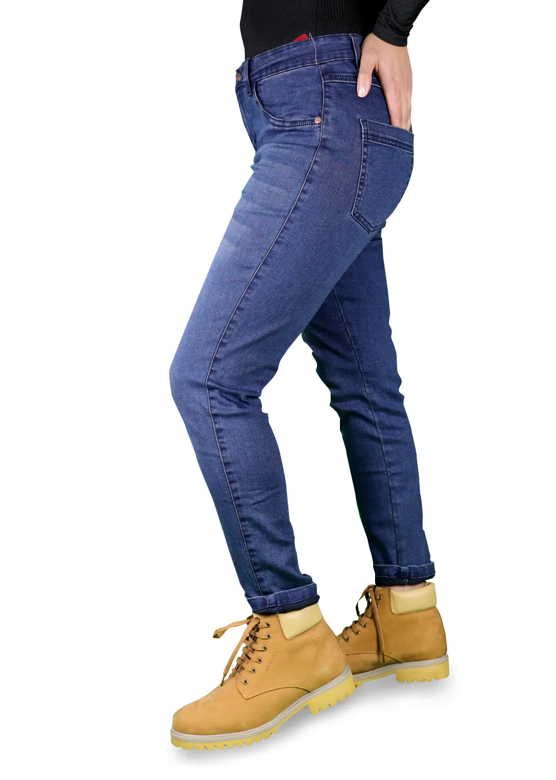 Women's All Season All Purpose Super Stretch Skinny-Fit Button Closure Denim Jeggings (Dark Blue)