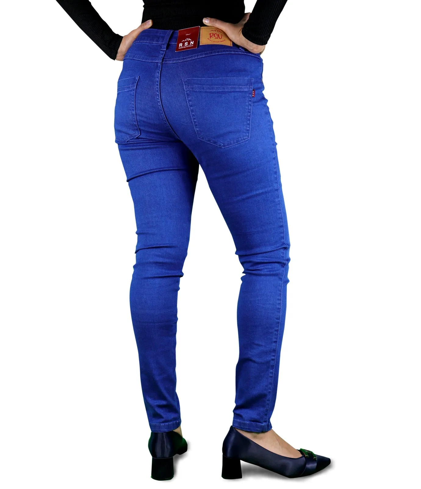 Women's All Season All Purpose Super Stretch Skinny-Fit Button Closure Denim Jeggings (Mid Blue)