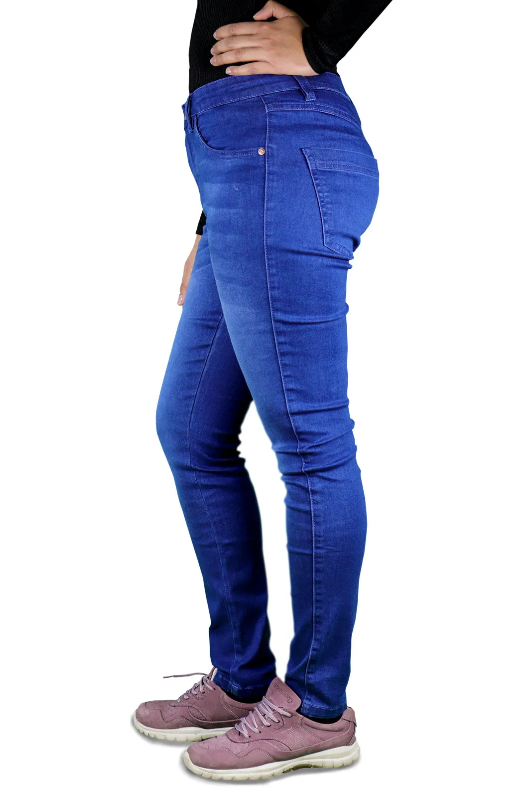 Women's All Season All Purpose Super Stretch Skinny-Fit Button Closure Denim Jeggings (Mid Blue)