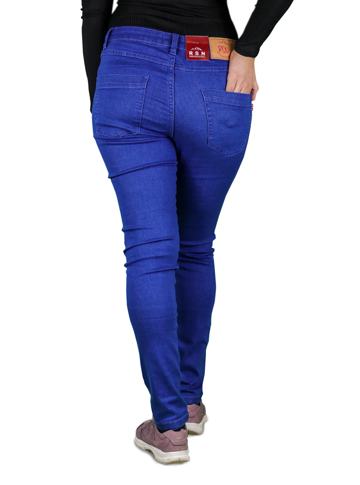 Women's All Season All Purpose Super Stretch Skinny-Fit Button Closure Denim Jeggings (Mid Blue)