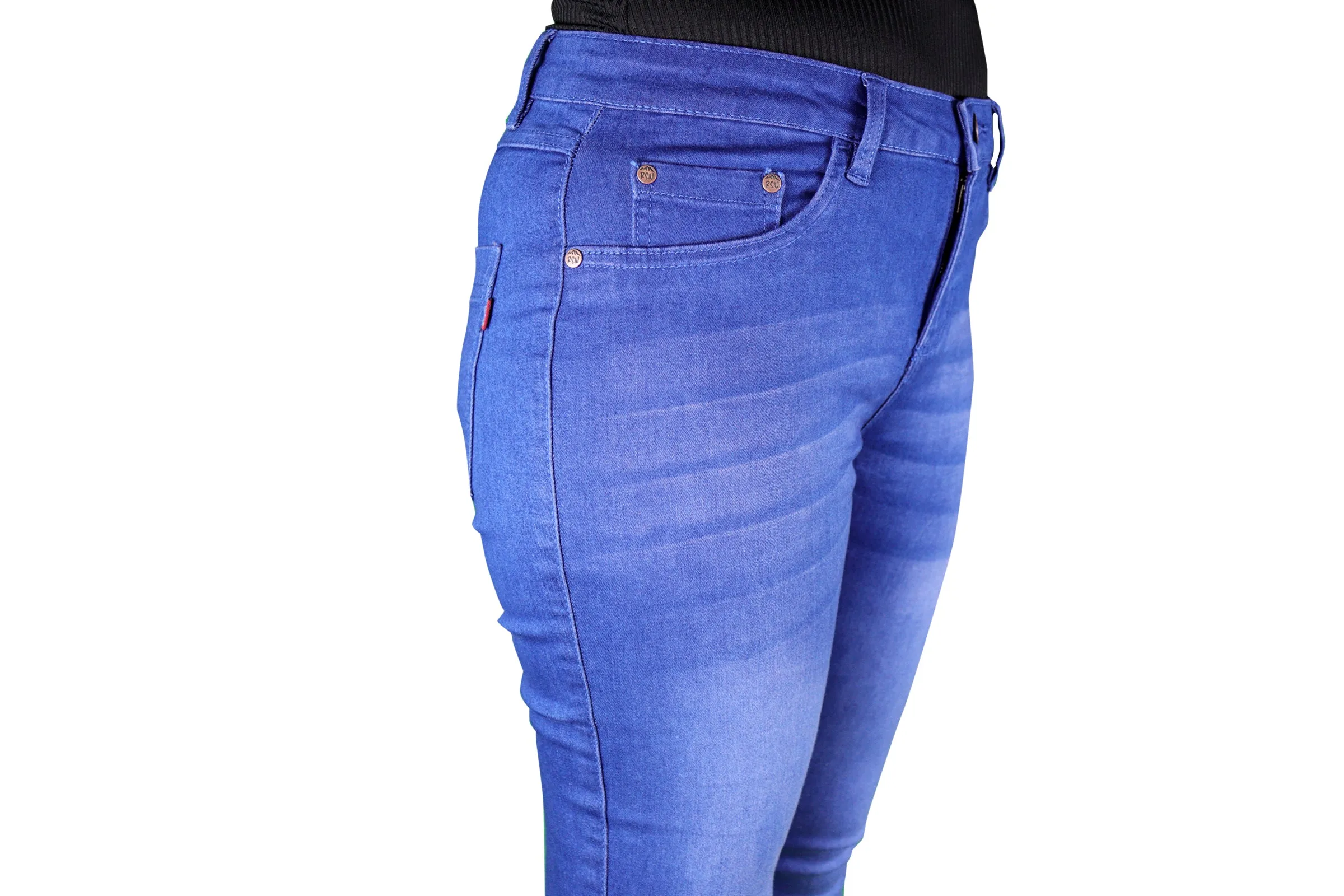 Women's All Season All Purpose Super Stretch Skinny-Fit Button Closure Denim Jeggings (Mid Blue)