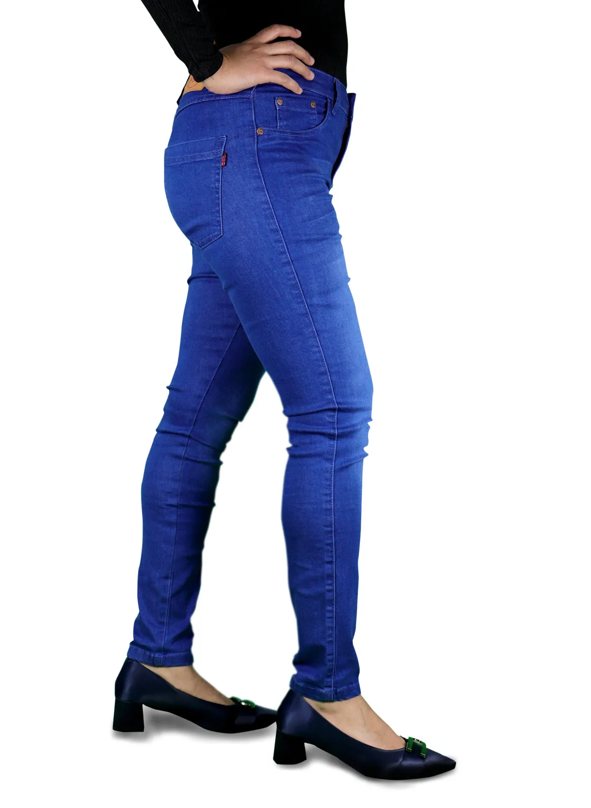 Women's All Season All Purpose Super Stretch Skinny-Fit Button Closure Denim Jeggings (Mid Blue)