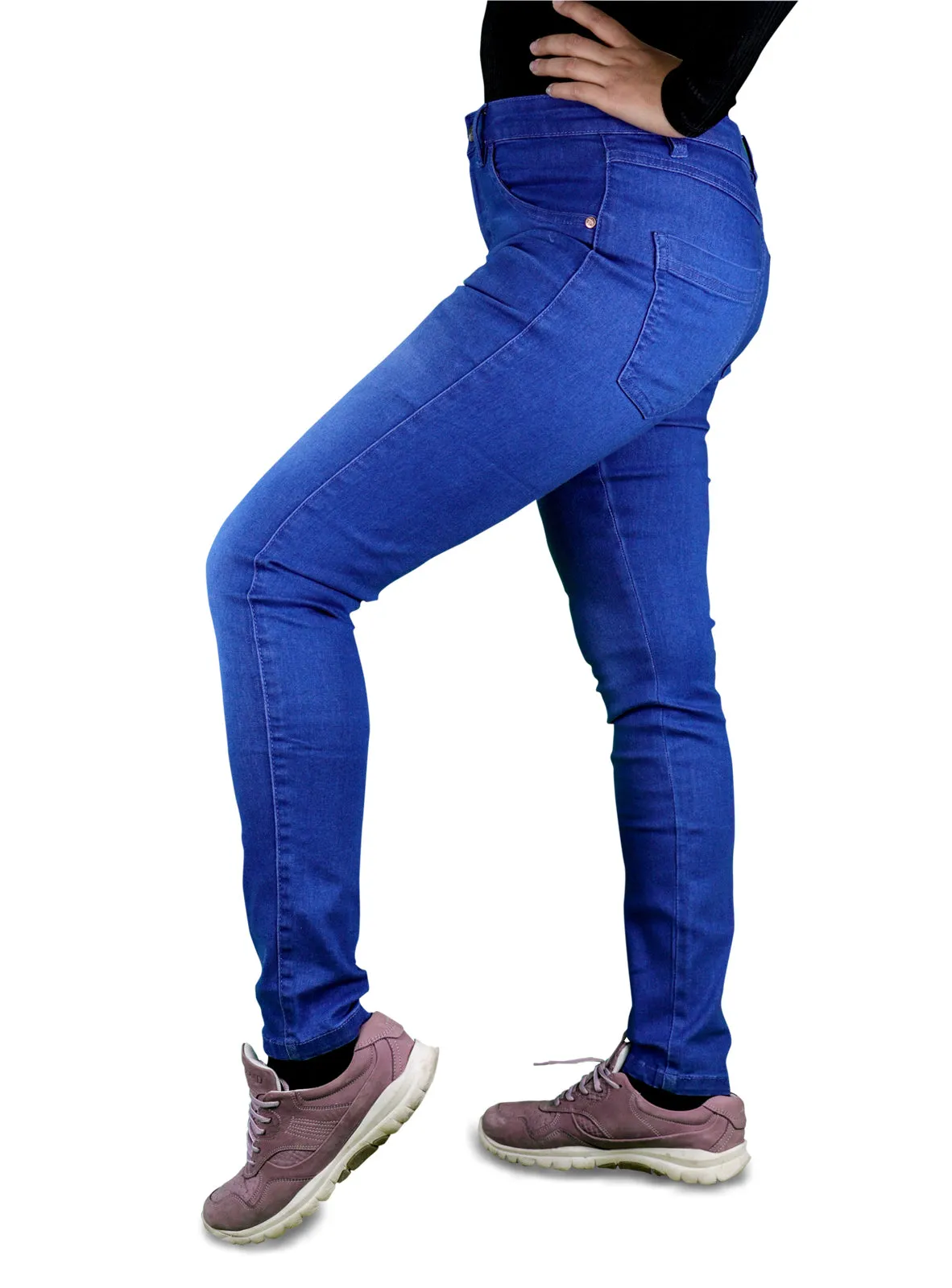 Women's All Season All Purpose Super Stretch Skinny-Fit Button Closure Denim Jeggings (Mid Blue)