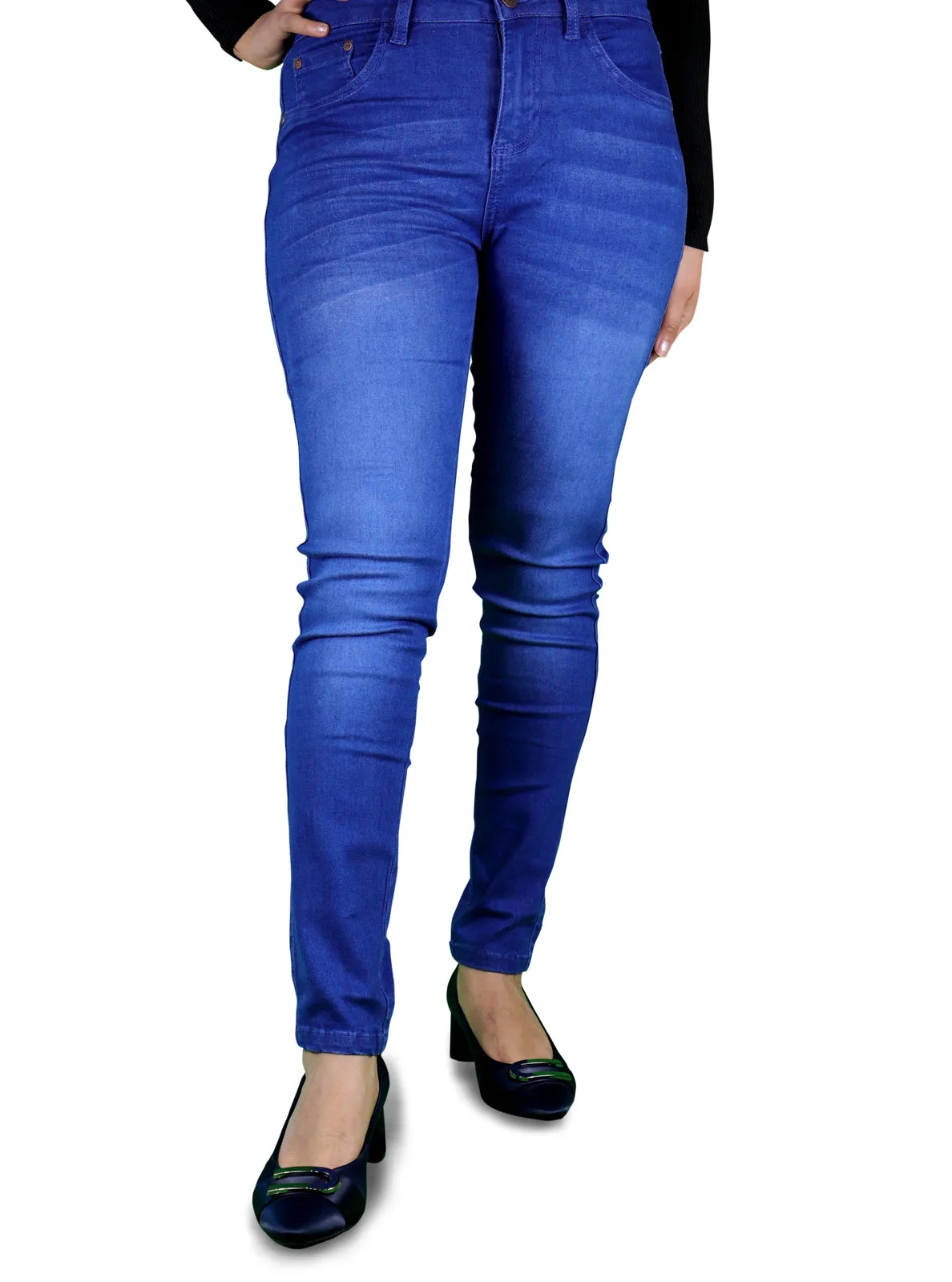 Women's All Season All Purpose Super Stretch Skinny-Fit Button Closure Denim Jeggings (Mid Blue)