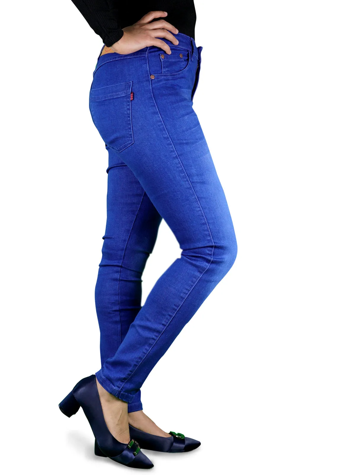 Women's All Season All Purpose Super Stretch Skinny-Fit Button Closure Denim Jeggings (Mid Blue)