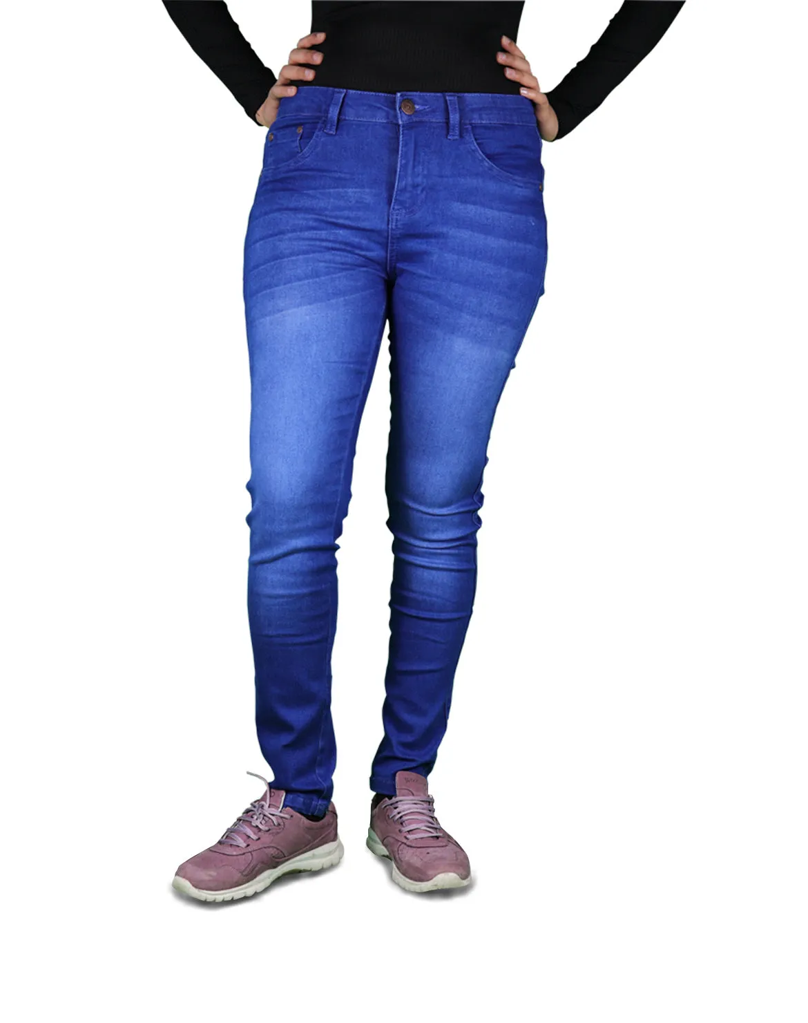 Women's All Season All Purpose Super Stretch Skinny-Fit Button Closure Denim Jeggings (Mid Blue)