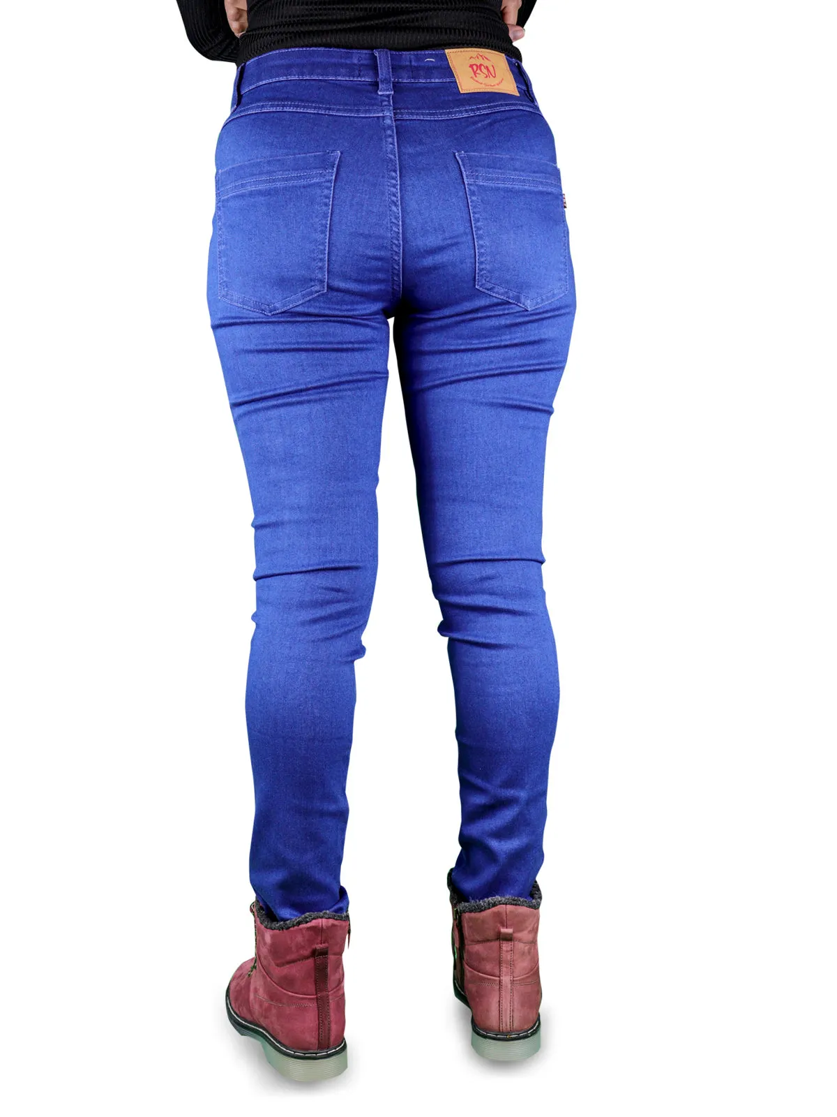 Women's All Season All Purpose Super Stretch Skinny-Fit Button Closure Denim Jeggings (Royal Blue)