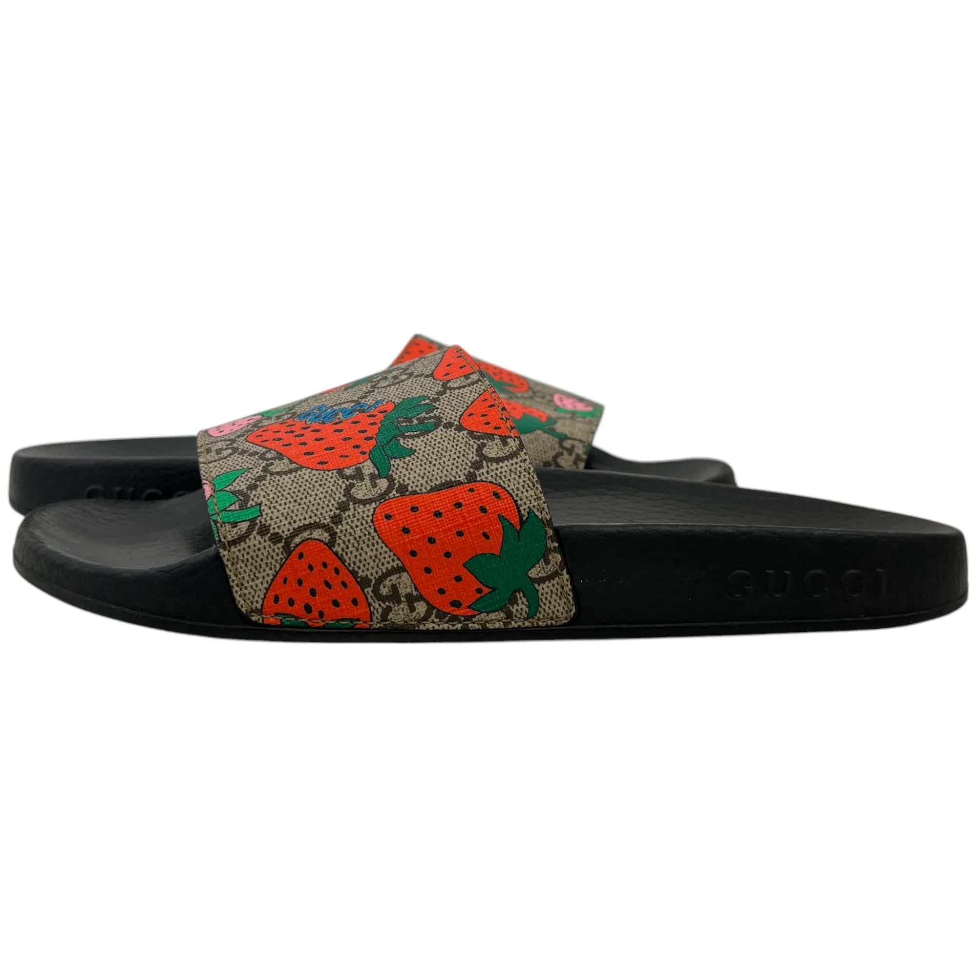 Women's Gg Supreme Strawberry Print Slides Black Size EU 37 / UK 4