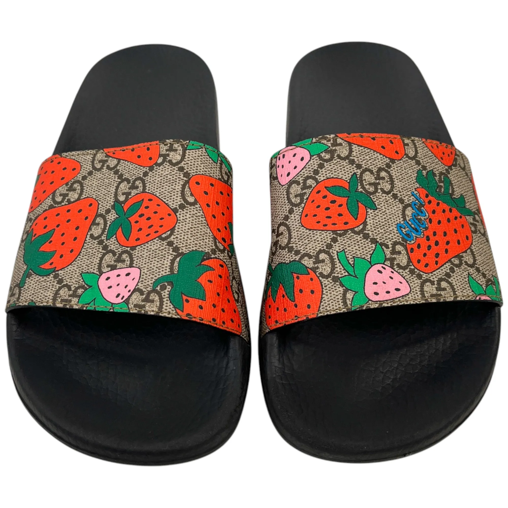 Women's Gg Supreme Strawberry Print Slides Black Size EU 37 / UK 4