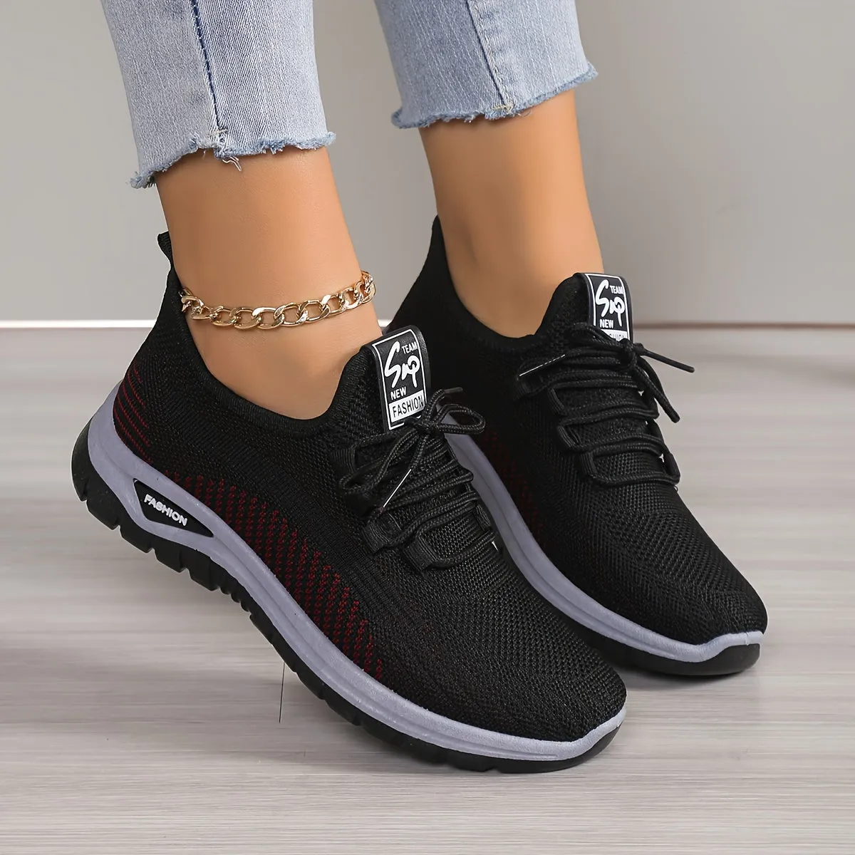 Womens Lightweight breathable Knit Platform Sneakers - Casual Lace-Up Outdoor Shoes with All-Day Comfort & Support - Perfect for Running & Everyday Wear - Stylish Sporty Design