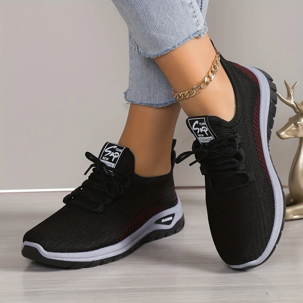 Womens Lightweight breathable Knit Platform Sneakers - Casual Lace-Up Outdoor Shoes with All-Day Comfort & Support - Perfect for Running & Everyday Wear - Stylish Sporty Design