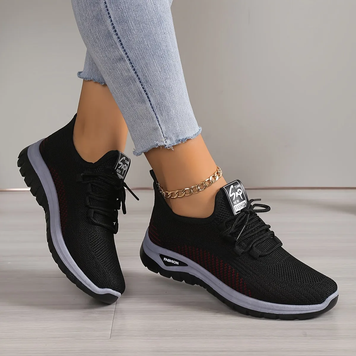 Womens Lightweight breathable Knit Platform Sneakers - Casual Lace-Up Outdoor Shoes with All-Day Comfort & Support - Perfect for Running & Everyday Wear - Stylish Sporty Design