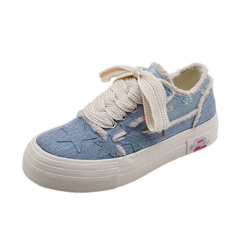 Women's Niche Unique Raw Edges Design Canvas Shoes