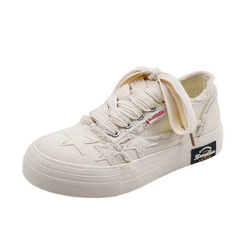 Women's Niche Unique Raw Edges Design Canvas Shoes