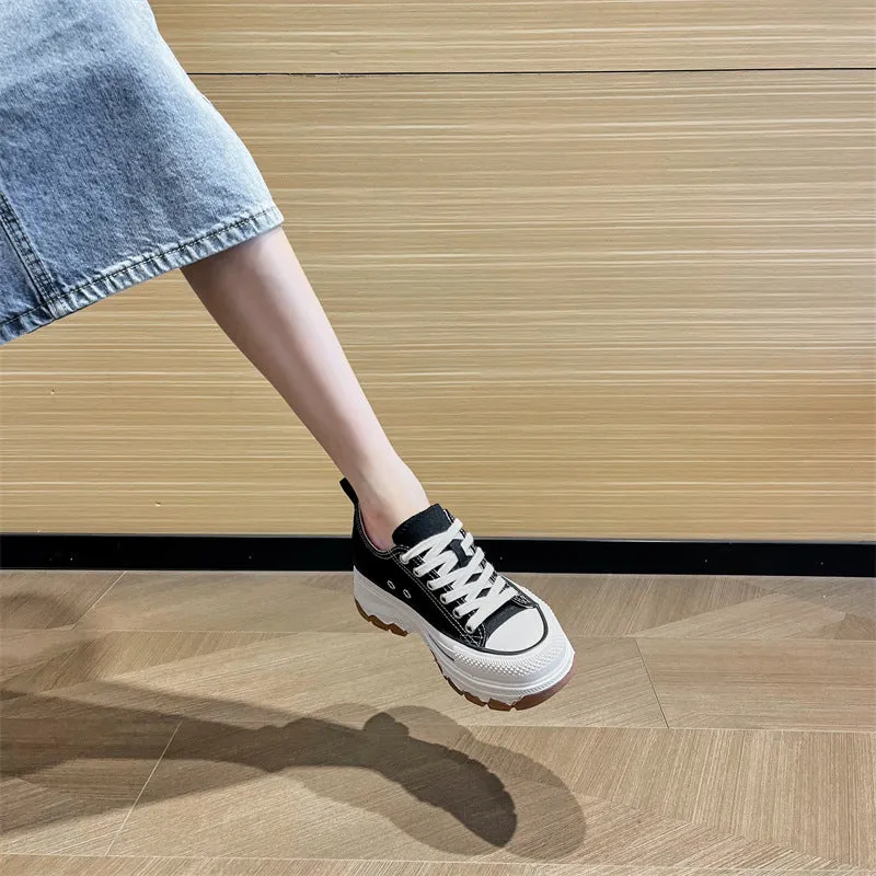 Women's Platform Height Increasing Insole Wave Bottom Canvas Shoes