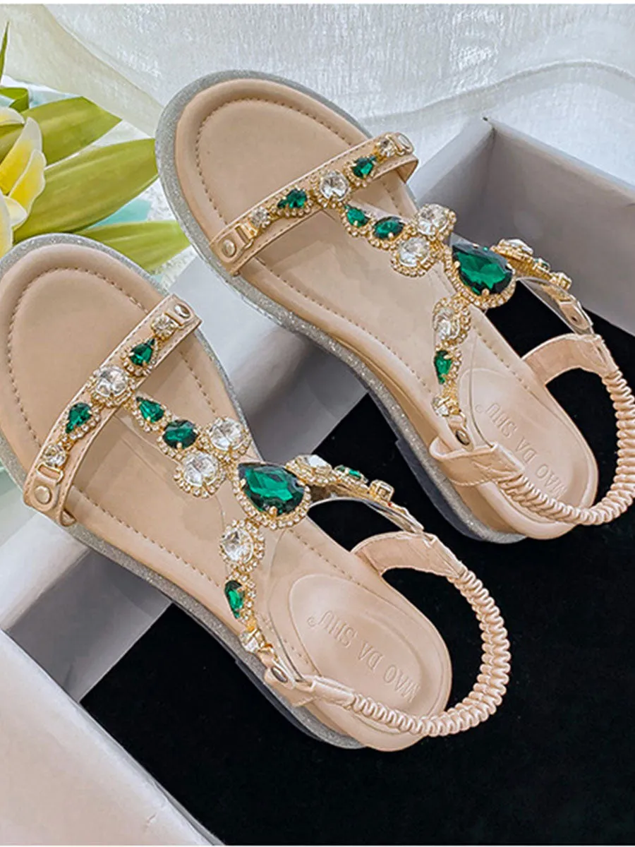 Women's Round Toe T-Strap Boho Sandals