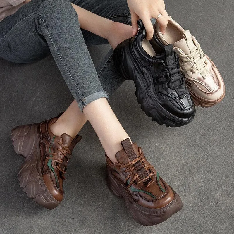 Women's TJ344 Leather Casual Shoes - Mixed Colors, Comfortable Sneakers